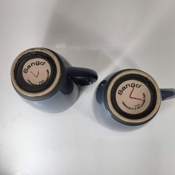 Sango Coffee Mugs Eggplant Blue White Cup Mugs 4" Tall Set of 2 - Picture 6 of 7